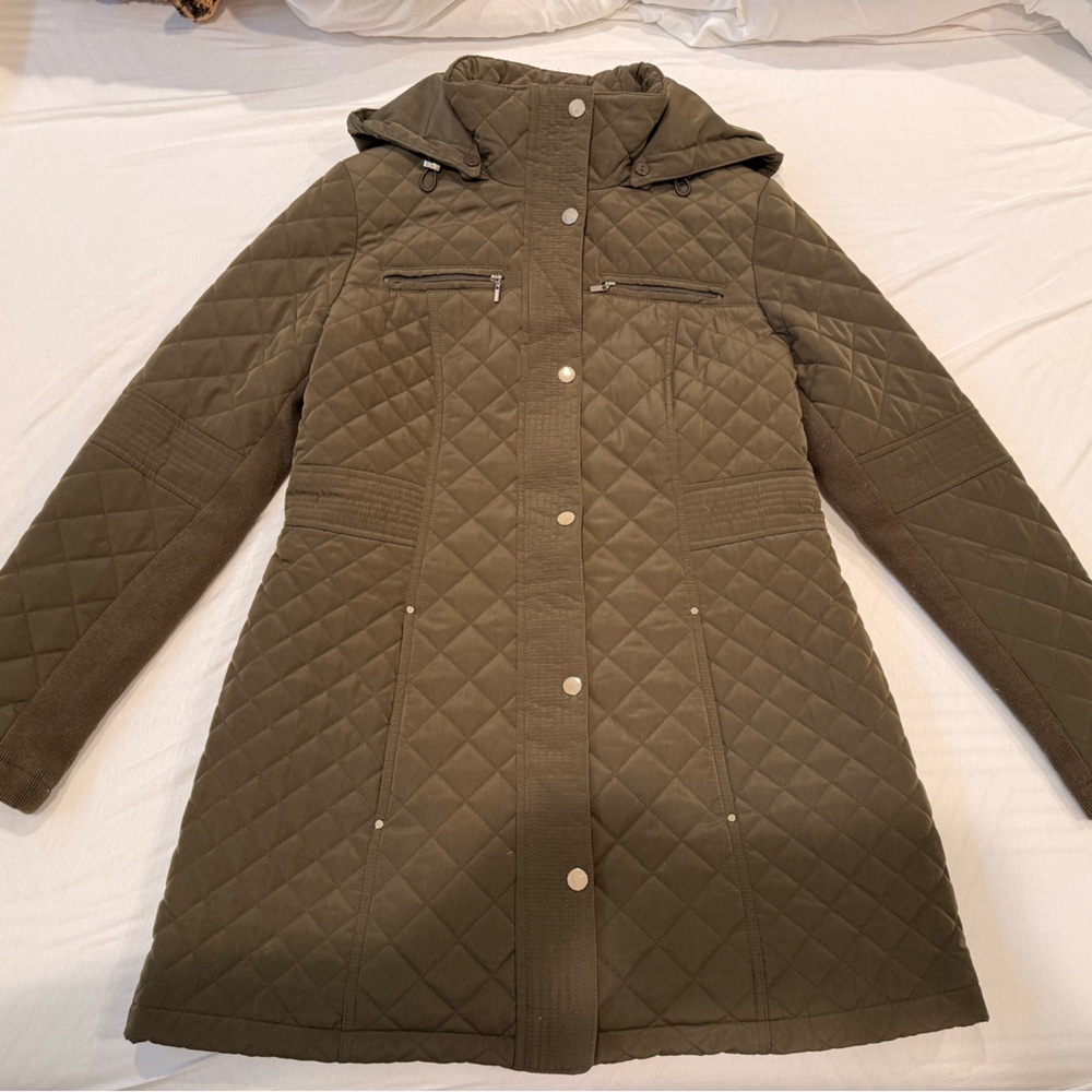 New York & Company Quilted Khaki Puffer Jacket